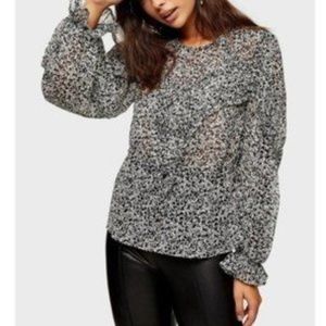 Topshop Long Sleeve Floral Ruffle Blouse
